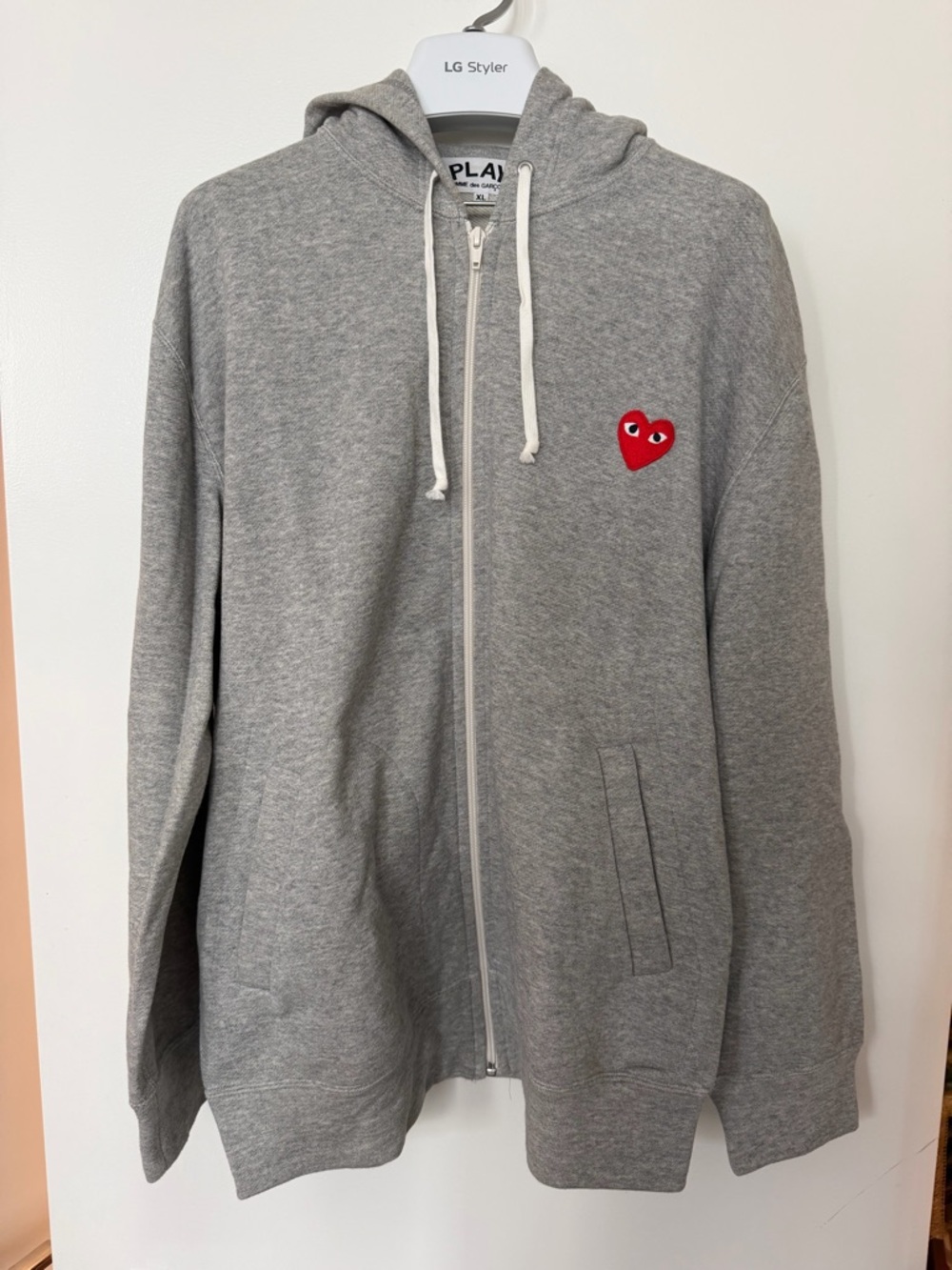Comme des Garcons PLAY Red Heart Full Zip Hoodie Grey Men’s XL Like New